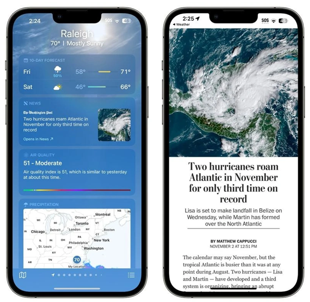 民和苹果14维修分享iPhone 14手机如何看天气时顺带看新闻 