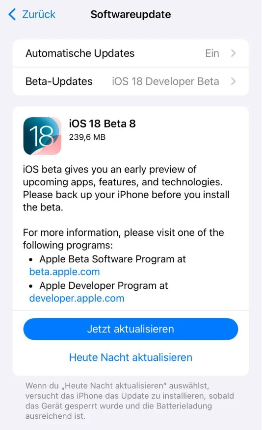 民和苹果手机维修分享苹果 iOS / iPadOS 18 开发者预览版 Beta 8 发布 